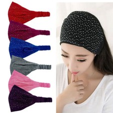 Turban Elastic HeadBand Band Ladies Wide slightly Hair Rhinestone Elastic color