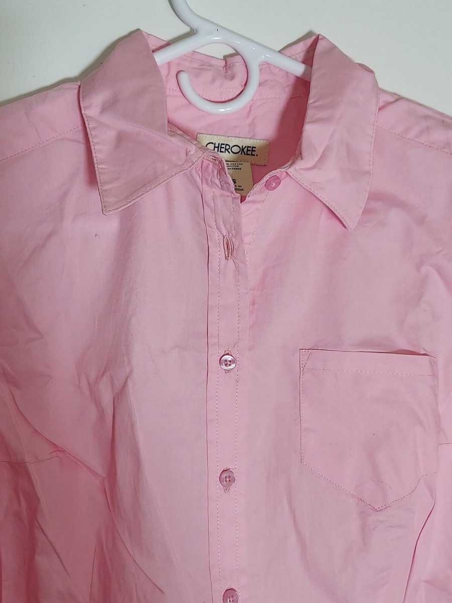 Cherokee Womens Pink Linen Button Down Shirt Top Blouse Size