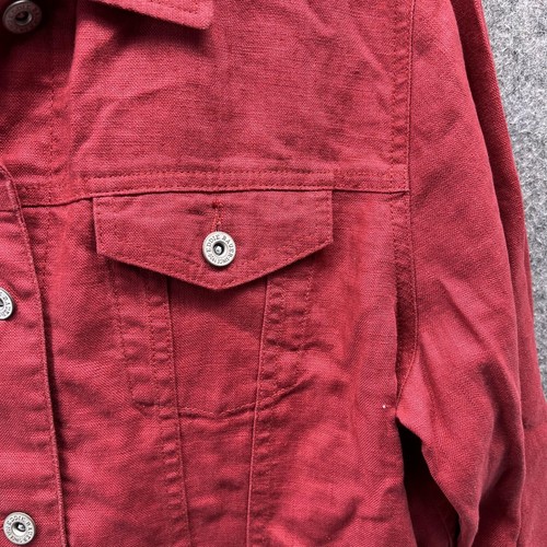 Eddie Bauer Jacket Women Large Petite Red Button Down Linen Casual Vintage - Picture 6 of 12