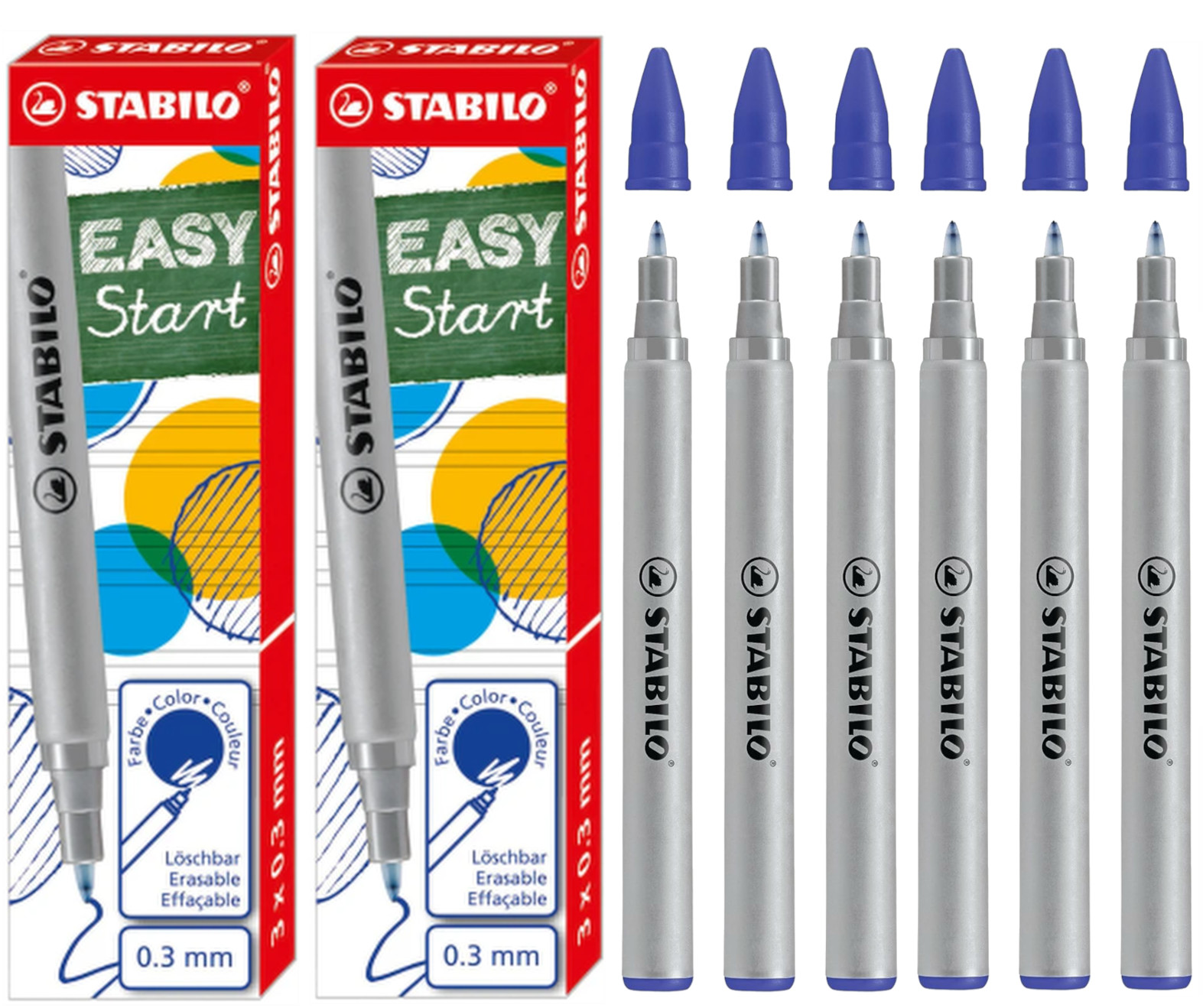 Stabilo EasyStart EasyOriginal Rollerball Pen Refills - Fine 0.3 - BLUE - 6 Pack