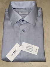 ETON MENS BLUE MICRO DESIGN COTTON SLIM FIT DRESS SHIRT SIZE 17/36 270