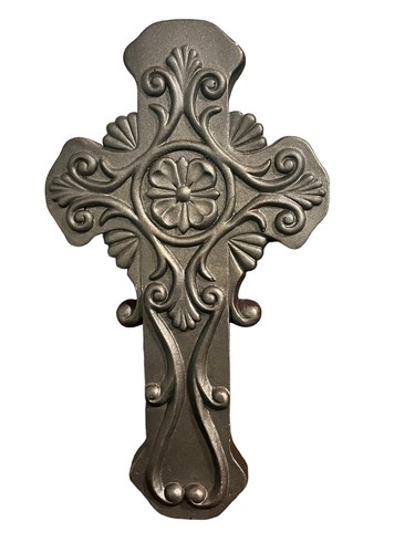 Wall Decorative Hanging Stone / Iron Look Religious Cross 11.3" Black - Picture 6 of 11