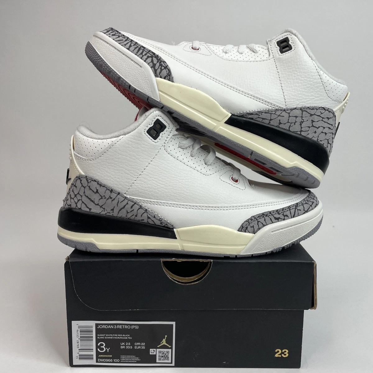 Nike Air Jordan Retro 3 OG White Cement Grey Reimagined Gray Preschool PS  Size