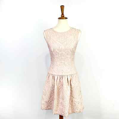 BCBGmaxazria light blush pink damask pattern drop waist dress Size XXS 