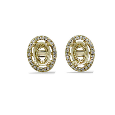 Ovaler 6x4 mm Halo Ohrring Halbfassung in 14 Karat Gelbgold mit Diamanten (54989)