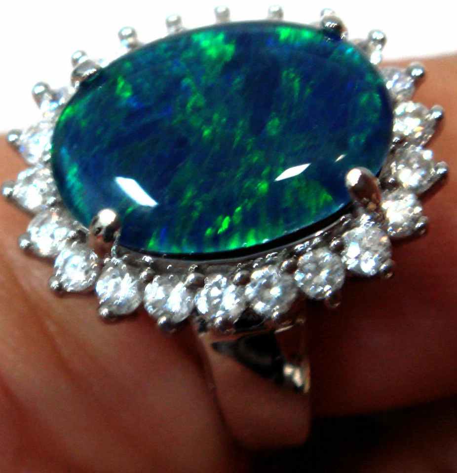 Opale dimensioni 14 x 10 mm anello di opale tripletta nera genuina argento... - Immagine 2 di 4