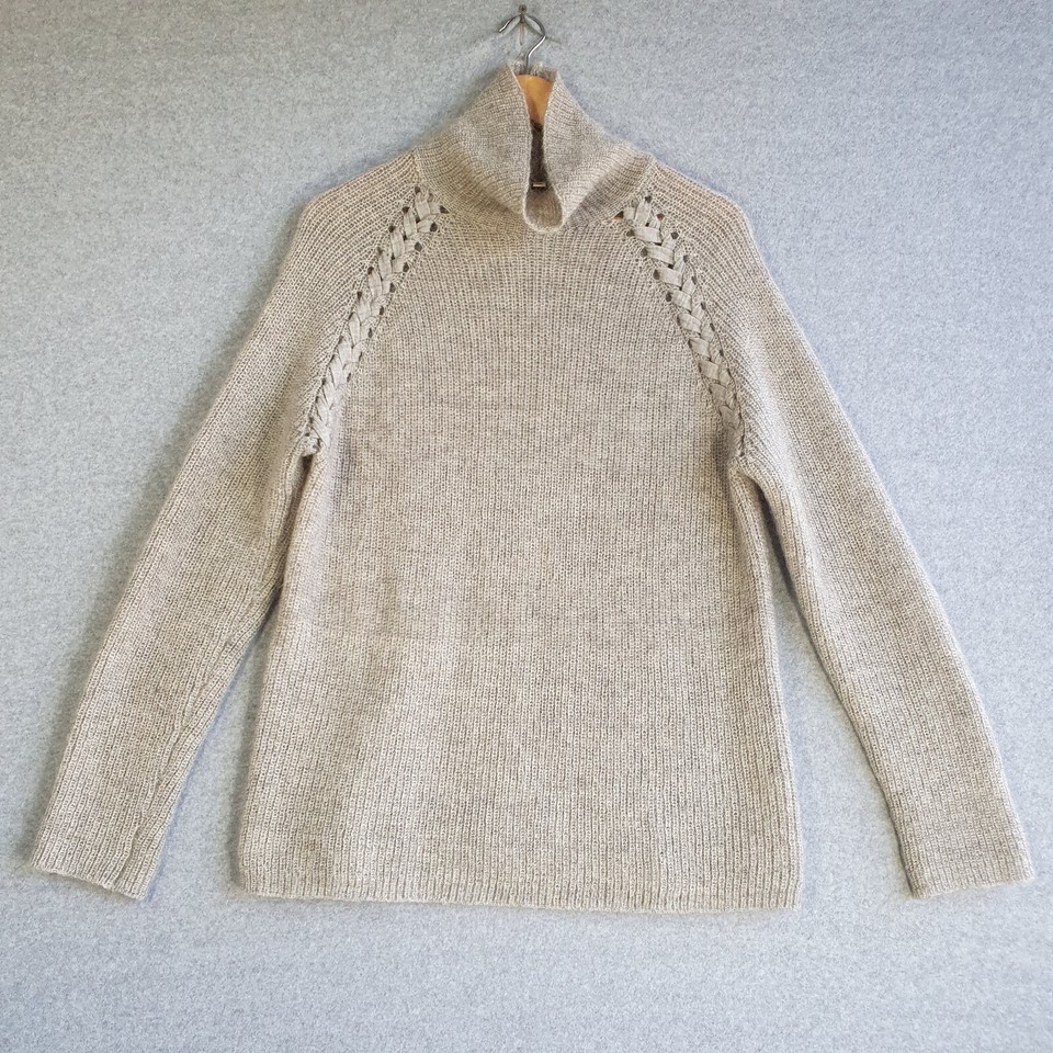 Witchery Jumper Women Sz Medium Grey Mohair Blend Knit Roll Neck Lace Up Sweater