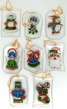 Vintage Plastic Stained Glass Christmas Tree Ornaments Lot Of 8 Suncatchers