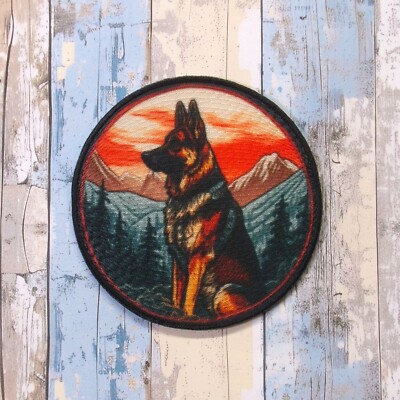 German Shepherd Patch Iron-on Applique Nature Badge Mountain Hiking Canine K9