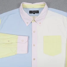 J. Peterman Shirt Mens XL Pastel Multicolor Colorblock Preppy Oxford OCBD Blue