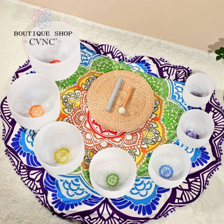 CVNC 432Hz 6-12" 7pcs Crystal Singing Bowl Chakra Set  Sound Healing Bath Bags - Image 4 of 4