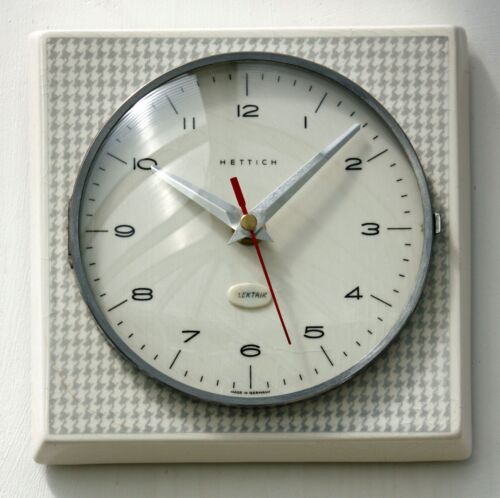 Vintage 18cm Hettich Wall Clock - Ceramic Retro Atomic Mid Century Grey German