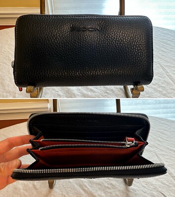 Giorgio Fedon 1919 Black Pebbled Leather Zip Around Wallet Classica P-F-ZIP