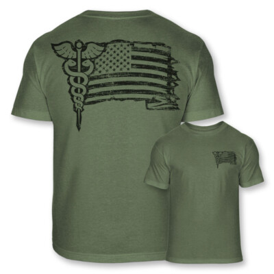 Patriotic RN CNA ICU ER Nurse Caduceus American USA Flag Soft Blend Shirt - A62