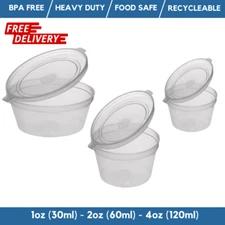 Round Hinged Sauce Pot Containers 1oz, 2oz, 4oz Hinged Deli Pots Takeaway Pots