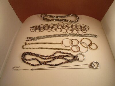 Vintage Mixed Lot of 6 Silver Tone Costume Jewelry Necklaces Chains Belt Milor