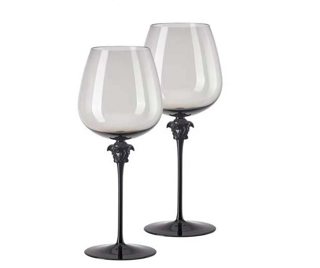 Versace Medusa Lumiere Haze Red Wine Burgundy Set of Two 11 Inch glasses