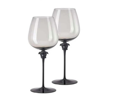 Versace Medusa Lumiere Haze Red Wine Burgundy Set of Two 11 Inch Retail $875