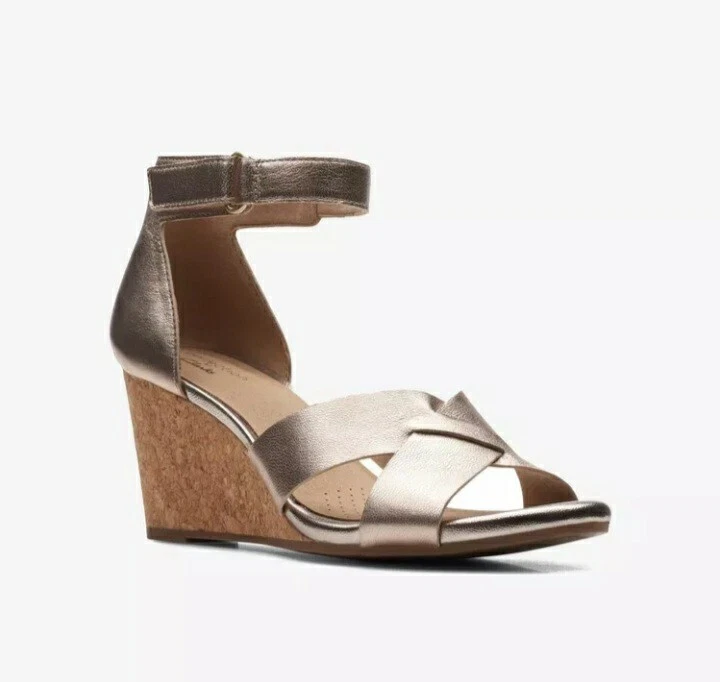 CLARKS MARGEE GRACIE DONNA SANDALI CASUAL CON ZEPPA IN PELLE MARRONE UK 4 5 D