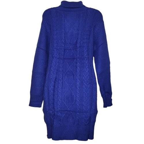 Niubia Damen Strickkleid einfarbig blau Langarm Rollkragen Gr. L neu - Bild 8 von 10