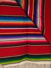 SALTILLO FRINGED SERAPE PONCHO MULTI COLOR Mexican Mexico Bright 24x60" Read