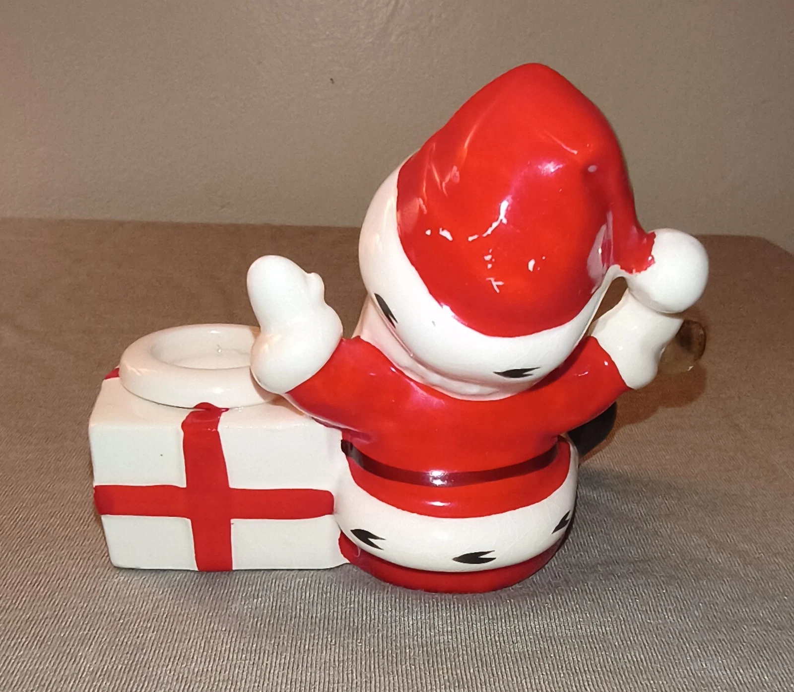 Vintage Ceramic Santa With Gift Christmas Taper Candle Holder image 4