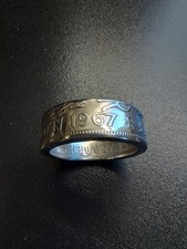 Vintage , Steampunk , Gothic 1967 Queen Elizabeth Half Crown Coin Ring SizeY1/2