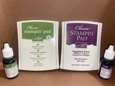 LOT Of 2 STAMPIN UP CLASSIC INK PADS REFILLS EGGPLANT ENVY GUMBALL GREEN