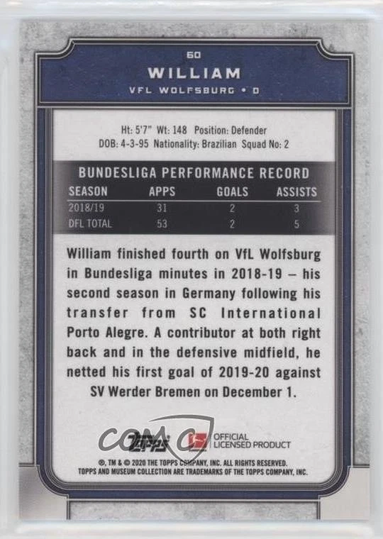 2019-20 Topps Museum Collection Bundesliga Gold /50 William #60 - Image 2 of 2