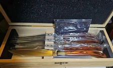 SENBON 4 PIECE STEAK KNIFE SET IN WOODEN BOX. NEW