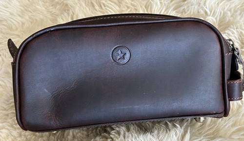 AARON LEATHER GOODS Genuine Leather Travel Toiletry Bag