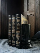 Vintage White Flecked Black Marble Classic Column Bookends