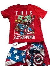 Boys Marvel Avengers 2pc Superhero Shorts  T Shirt Set Outfit Size 3T Red/Multi