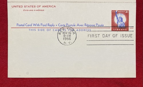 1956 *STATUE OF LIBERTY* UY16 {FIRST-DAY-OF-ISSUE} POSTAL CARD WITH PAID REPLY! - Picture 2 of 12