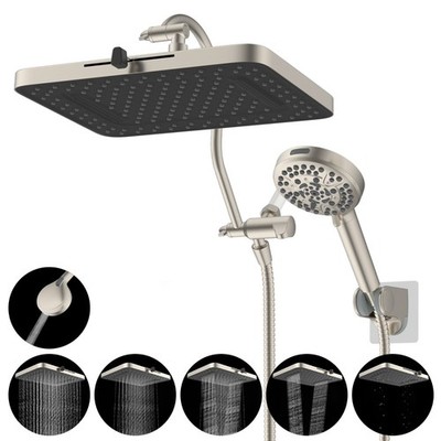13'' Shower Head High Pressure Rainfall Shower Head Combo Handheld Spray 10 Mode