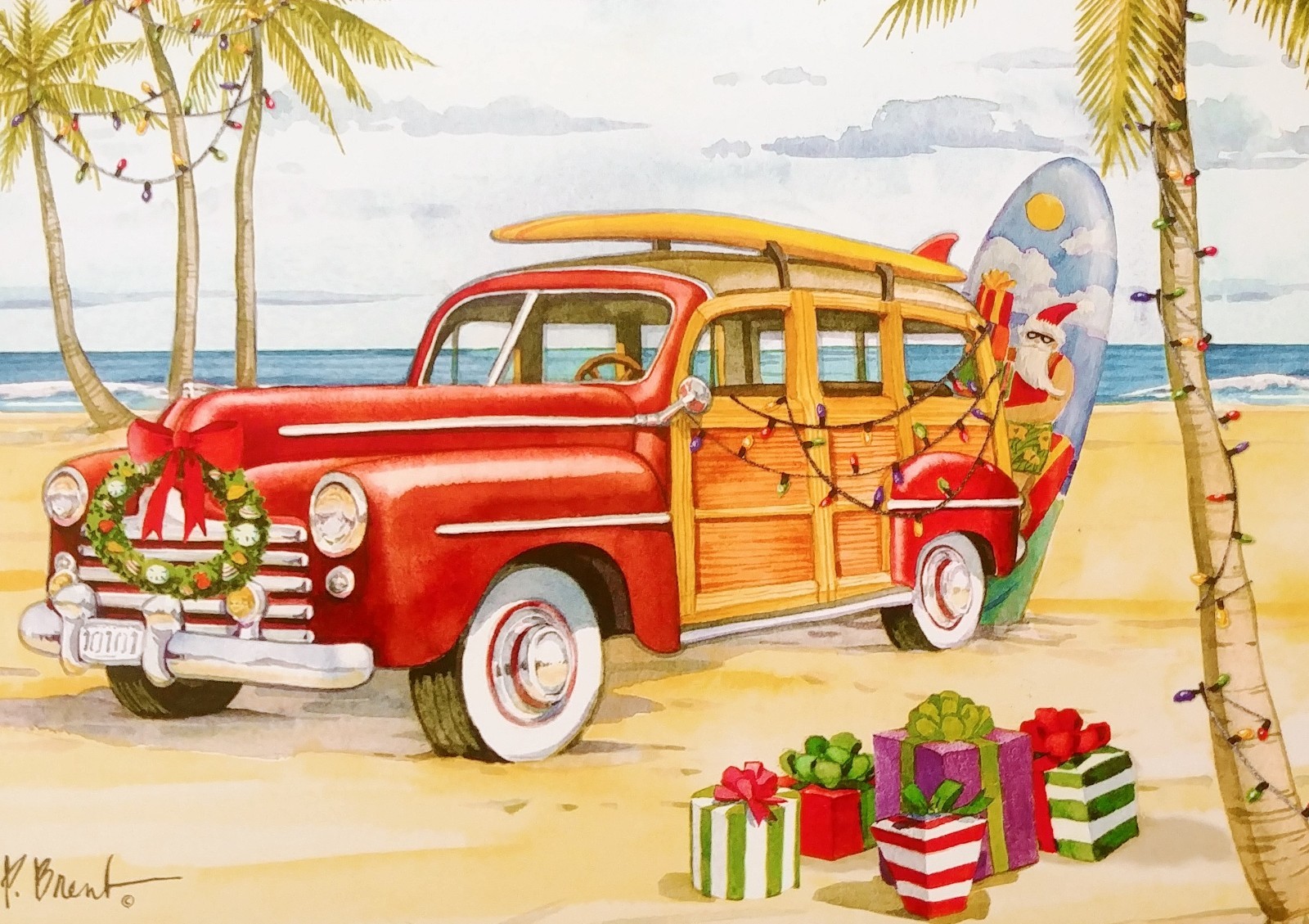 "Flamingo-Rolling", (3) Leanin Tree Christmas, New Yr Cards, New & (3) Envelopes