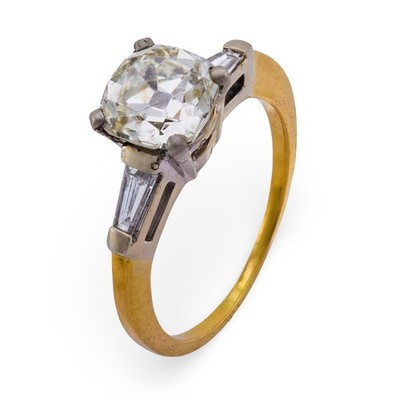 Mid Century GIA 2,01 Karat Old Mine Cut Diamant 18k Gold Verlobungsring