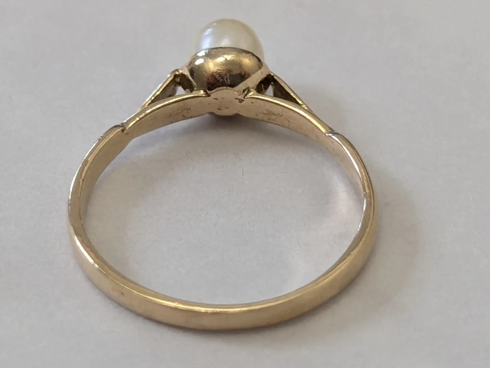 Anillo de oro amarillo de 9 quilates perla piedra blanca anillo completo sello del Reino Unido talla L 1/2 Foto 3 de 4