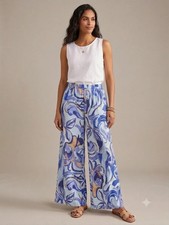 Bryn Walker Nwt Womans Xxl Osca Print Wide-leg Blue And Orange 100 Viscose