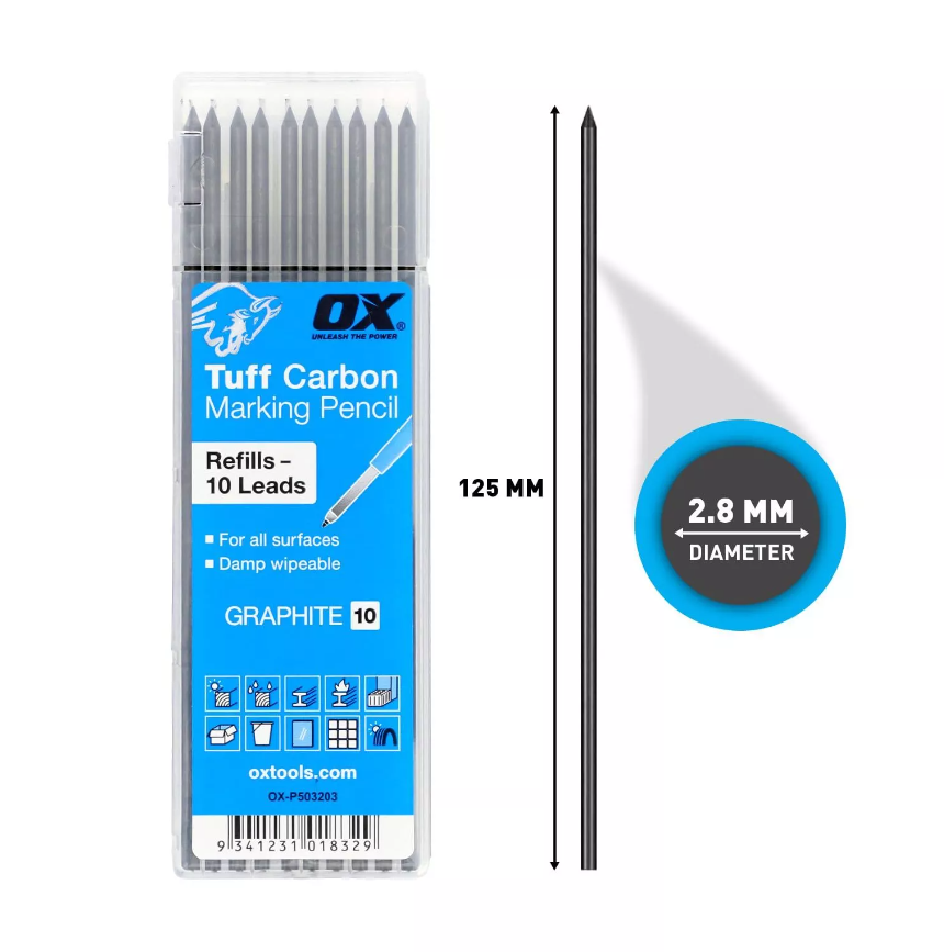 Ox Tools OX-P503203 Tuff Carbon Pencil Graphite Replacement Lead (10 Pack)