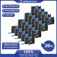 20PK Compatible for Brother TZ Tze-541 0.7'' Black on Blue Laminated Label Tape