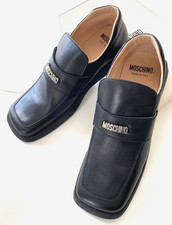 Moschino Movable Logo Black Leather Platform Loafers IT 40 Made in Italy BNWT