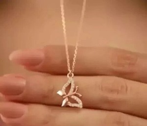 Authentic Round Cut Simulated 14k Rose Gold Plated Women's Stunning Butterfly Pendant