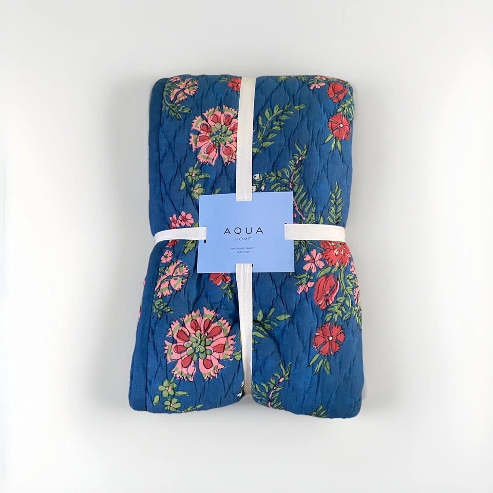 JUEGO DE EDREDÓN REVERSIBLE QUEEN ESTAMPADO FLORAL AQUA AZUL TOILLE FLORAL Foto 3 de 4