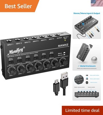 Ultra-Low Noise 6-Channel Audio Mixer with USB Input - Perfect for Small Clubs