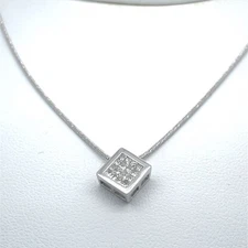 14k White Gold Invisible Set .25ct Princess Diamond & DC Snake Chain 18" - 4.3Gr