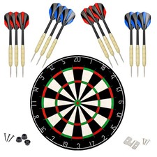 Sisal/Bristle Dartboard with Staple-Free Bullseye 17.8  x1.5 and 12 Steel Tip...