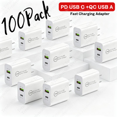 100X PD 20W USB-C QC AC Fast Charging Plug Wall Charger Adapter Type-C Brick Lot