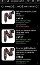 BNIB unused NEW Ernie Ball red rose ErnieBall jacquard SEALED guitar strap bass