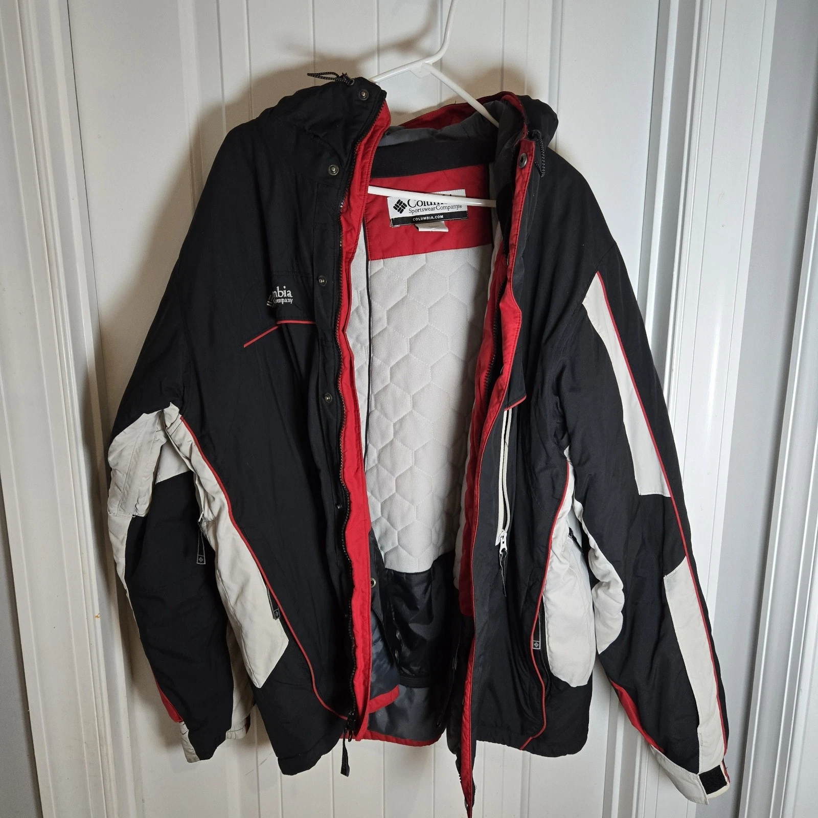 Columbia Nylon Hooded Jacket Full Zip Coat Men's Size XL Black, Red, White